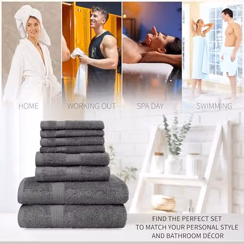 CityComfort 8-Piece Cotton Towel Set in Grey, 550GSM Highly Absorbent and Quick Drying – 5