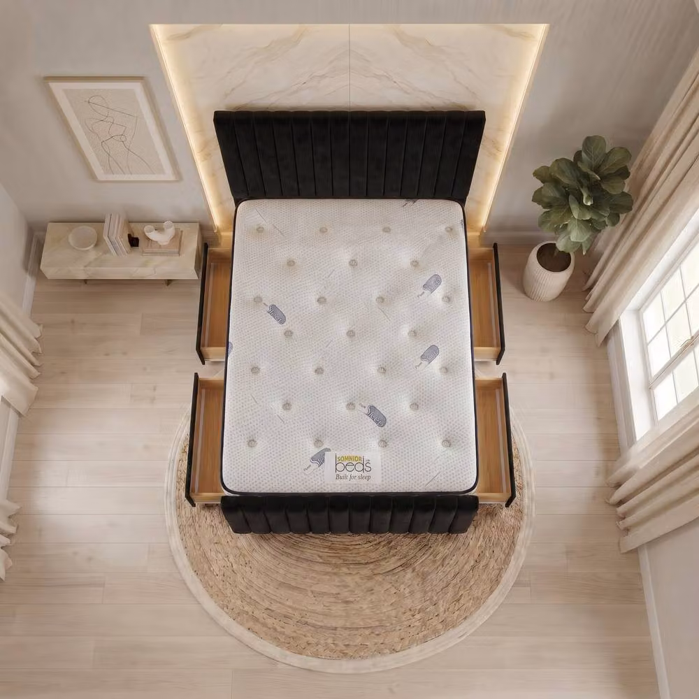 Somnior Eleanor Black Velvet Divan Bed with 4 Drawers, Mattress and Headboard, Super King, W/D/H: 200 x 200 cm – 2