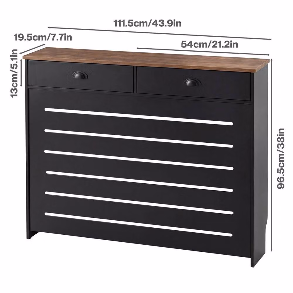 VOGREX Modern Slat Radiator Cover Cabinet with Drawers and Storage Shelf in Matt Black – 2