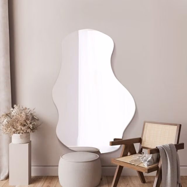 MirrorOutlet Modern Organic Frameless Pond Wall Mirror in Silver