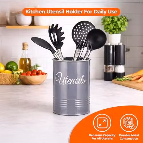 Innoteck Metal Utensil Holder and Cutlery Organiser in Grey – 3