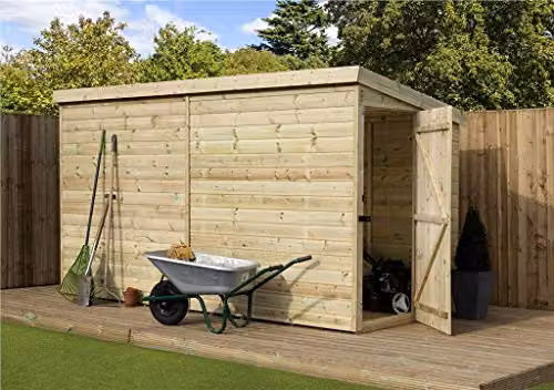 EMS Retail Empire 2000 Pent Garden Shed in Brown, Shiplap T&G Pressure Treated Wood with Right End Door