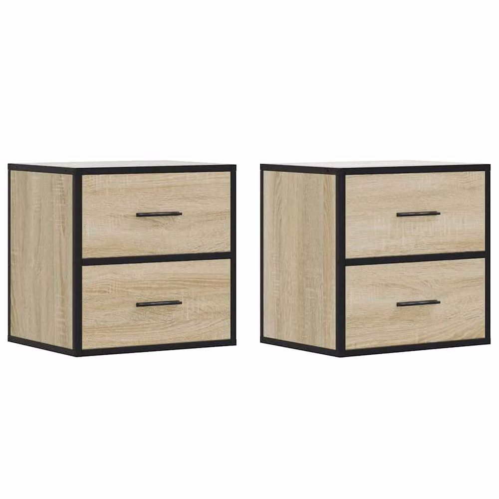 Berkfield Home Set of 2 Wall-mounted Bedside Cabinets in Sonoma Light Oak, W: 40 cm, D: 31 cm, H: 39.5 cm – 2