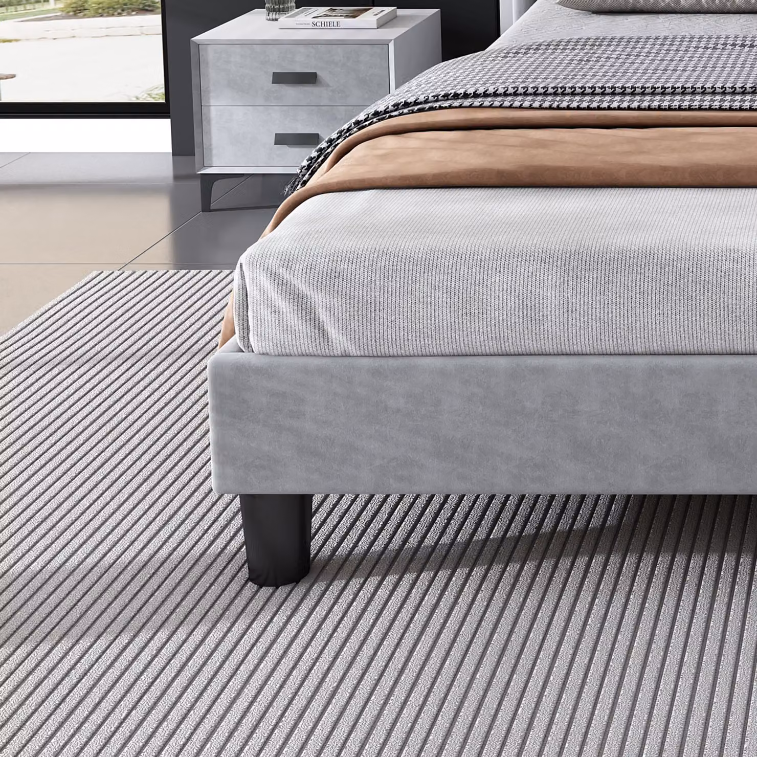 Aosom.UK Double Velvet Upholstered Ottoman Bed with LED Lighting, 4 USB Ports and Under-Bed Storage, Grey, W: 140 cm, D: 204 cm, H: 107 cm – 4