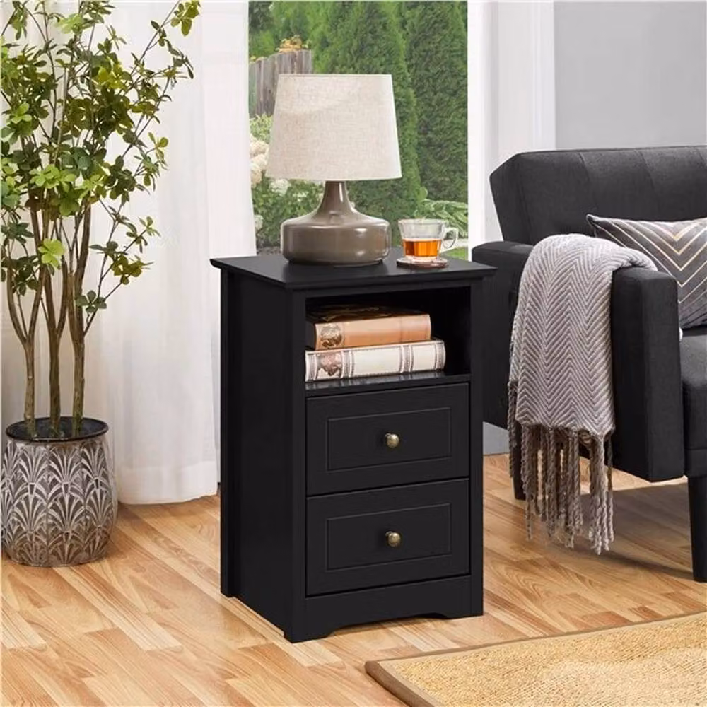 Kelvenix Black Lacquered Vintage Bedside Tables with Drawers – 3