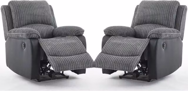 FURNITURE ONE Electric Reclining Sofa Set in Grey Corduroy Fabric – 1