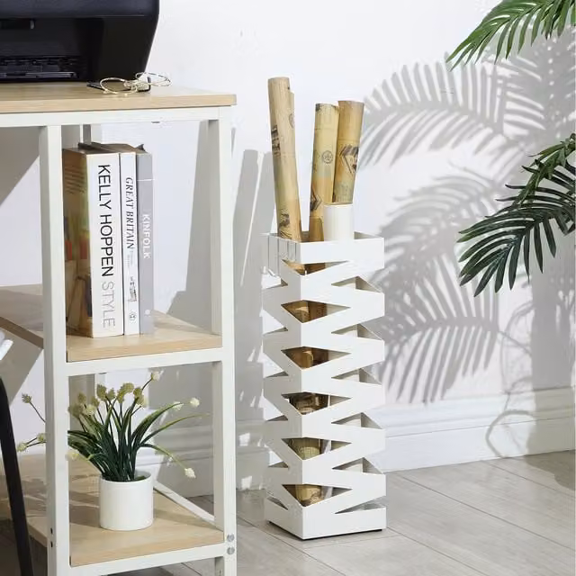 SONGMICS Metal Umbrella Stand with Removable Tray, White