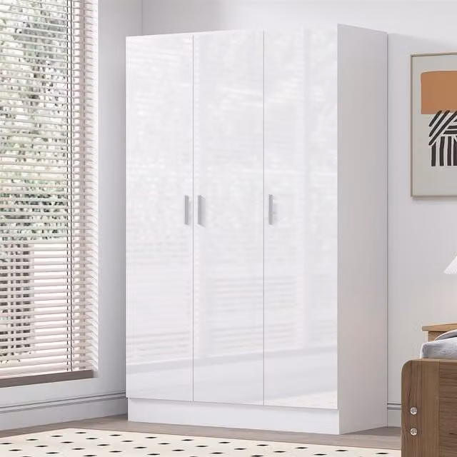 REFLECT 3 Door Wardrobe in White High Gloss and Matt Finish