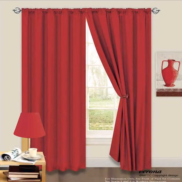 Intimates Plain Light Reducing Eyelet Curtain Pair in Red