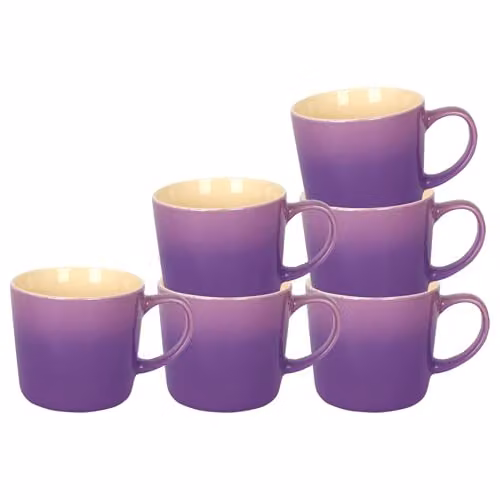 Argon Tableware Purple Ombre Coffee Mugs, Set of 6, 330ml New Bone China Ceramic Mugs – 1