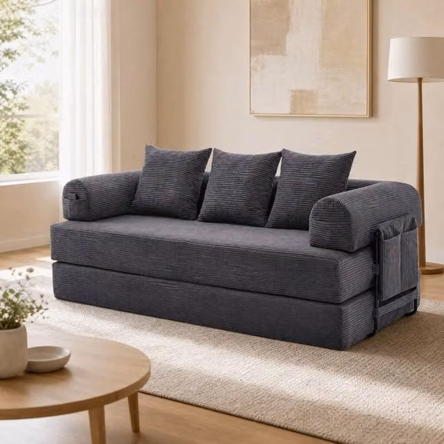 STILVORA Modular Corduroy Sofa with Metal Frame in Grey