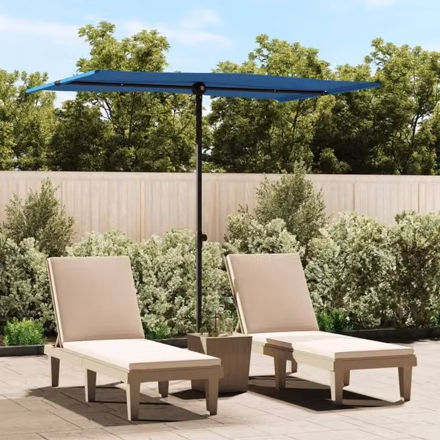 Berkfield Home Outdoor Parasol with Aluminium Pole and Polyester Canopy, Azure Blue, W: 200 cm, D: 150 cm
