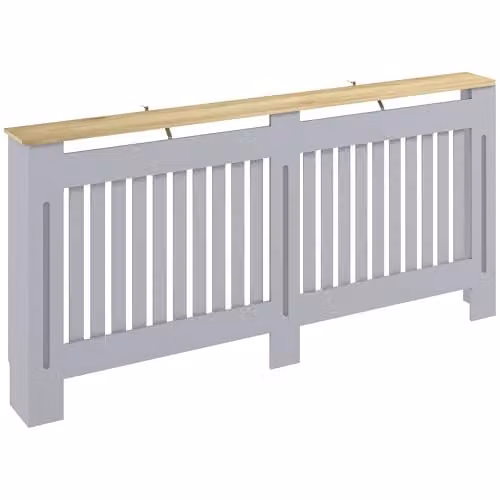 HOMCOM Slatted MDF Radiator Cover Painted Cabinet in Grey, W/D/H: 172 x 19 x 81 cm