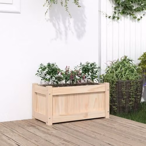 vidaXL Natural Pine Wood Garden Planter Tub, Brown, W: 60 cm, D: 31 cm, H: 31 cm – 2