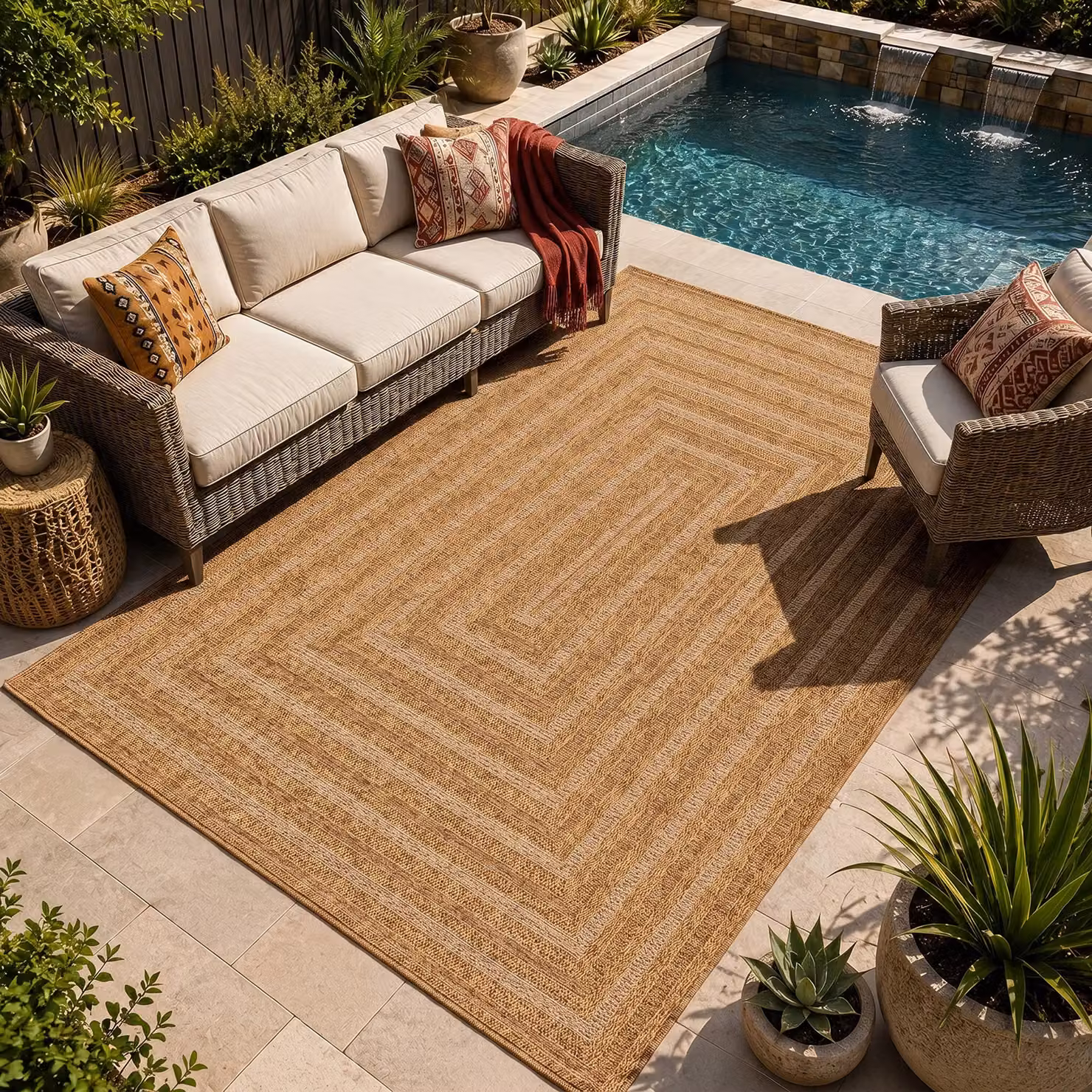 Livabliss Pismo Beach Modern Geometric In- & Outdoor Jute-Look Rug in Brown and Yellow, W: 200 cm, D: 275 cm – 2