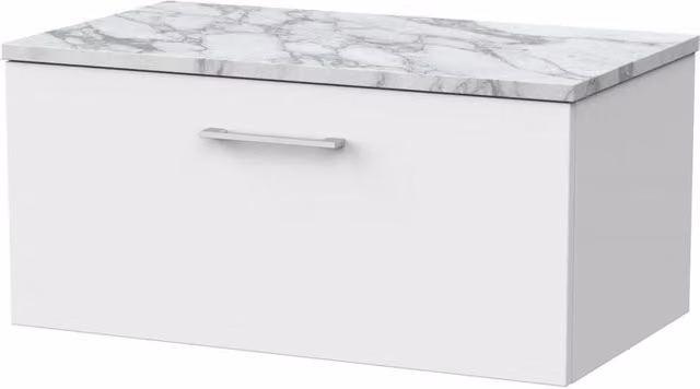 Balterley Pershall Modern 1 Drawer Bathroom Vanity with Carrera Stone Top, Matt White, Width: 80 cm