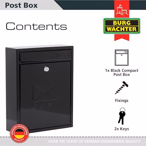 Burg-Wächter Black Compact Wall Mounted Steel Postbox W/D/H: 26 x 33 x 9 cm – 3
