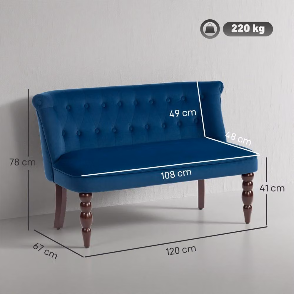Wyld Haus Layono Blue Velvet Two Seater Wingback Sofa with Diamond Tufting and Scatter Cushions W/D/H: 120 x 78 x 67 cm – 3