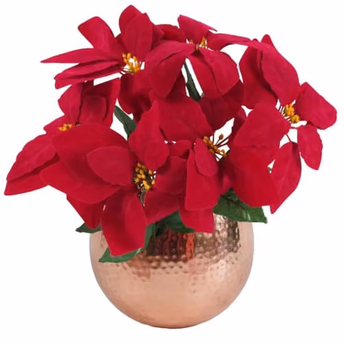 LeafUK Red Poinsettia Artificial Christmas Houseplant in Pot with Copper Edging, Height: 40 cm – 1