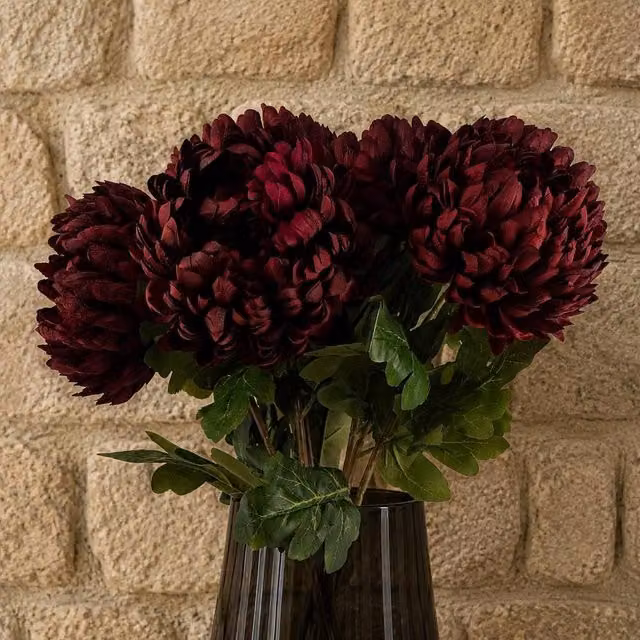 Leaf Pack of 6 Red Artificial Extra Reflex Chrysanthemums, Height: 75 cm – 1