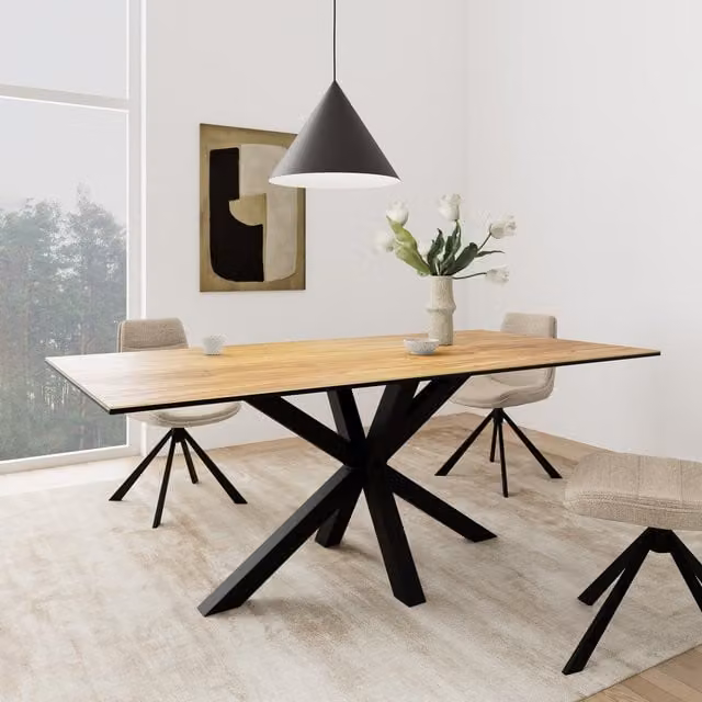 Furniture To Go Heaven Rectangular Dining Table with Wild Oak Ceramic Glass Top in Black and Brown, W: 200 cm – 1