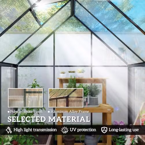 Outsunny Black Polycarbonate Walk-in Greenhouse with Hinged Swing Door and Gable Roof – 4