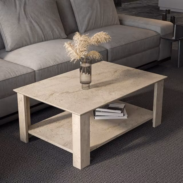 Decorotika Leroy Travertine Coffee Table in Beige