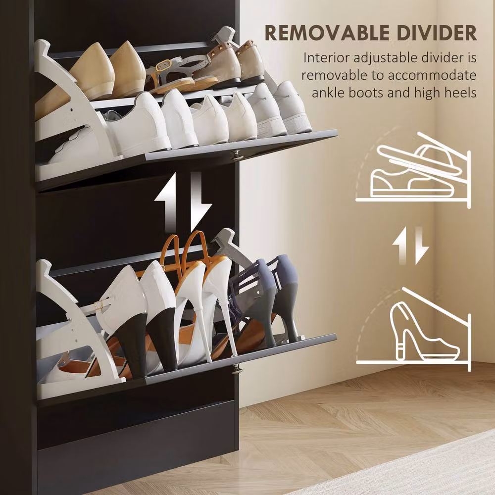 ERGOVEXA Modern Black 3-Drawer Shoe Storage Cabinet with Tilting Compartments, W/D/H: 60.0 x 23.5 x 115.0 cm – 5