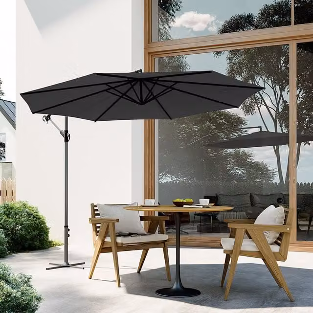 Breeins 3M Cantilever Patio Umbrella with Cross Base Outdoor Parasol in Grey and Black