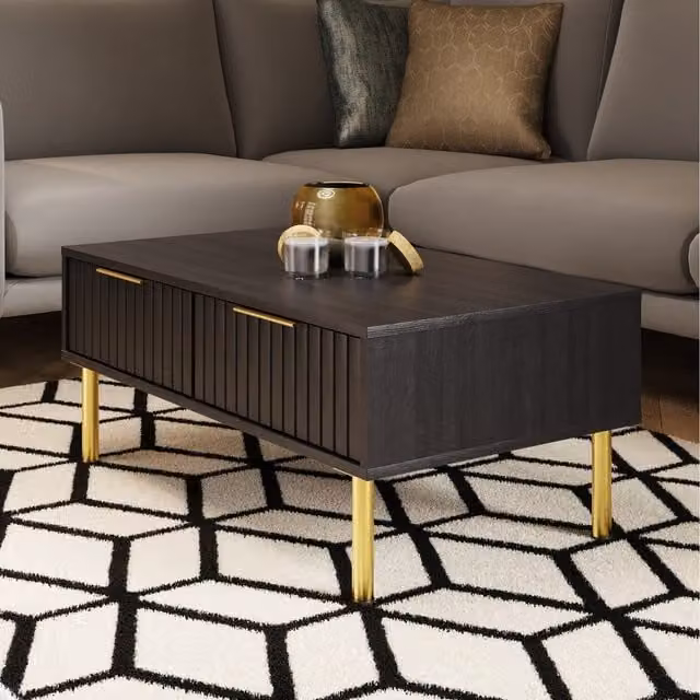 GFW Nervata Art Deco Coffee Table in Black and Gold