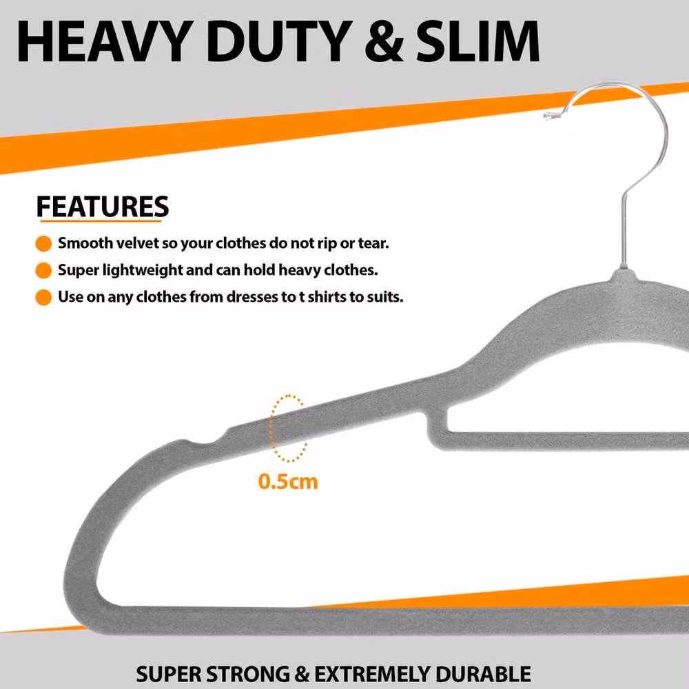 Kelvenix Non-Slip Velvet Flocked Clothes Hangers, Grey, W: 45 cm, D: 23 cm, H: 45 cm – 2