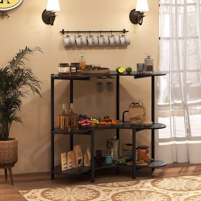 COSTWAY 3-Tier Corner Bar Table in Matt Black Metal