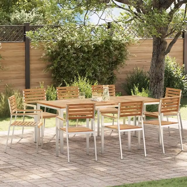 Berkfield Home Set of 8 Stacking Garden Chairs in Brown Solid Teak Wood, W/D/H: 54.5 x 56 x 89 cm – 1