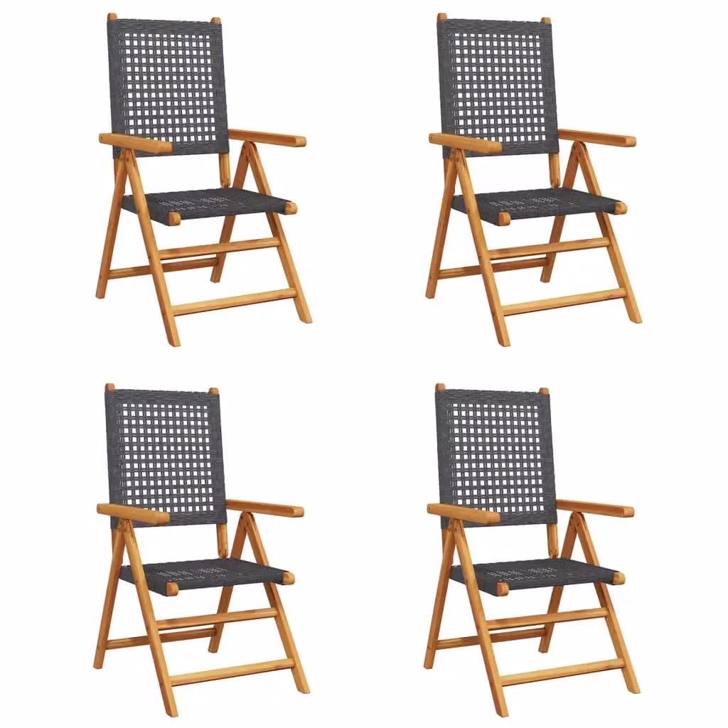 Berkfield Home Set of 4 Black Poly Rattan Reclining Garden Chairs with Acacia Solid Wood Frames – 2