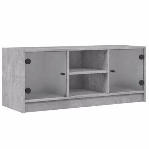 vidaXL Smoked Oak TV Cabinet with Glass Doors, Modern Media Unit in Brown and Grey, W: 102 cm, D: 37 cm, H: 42 cm