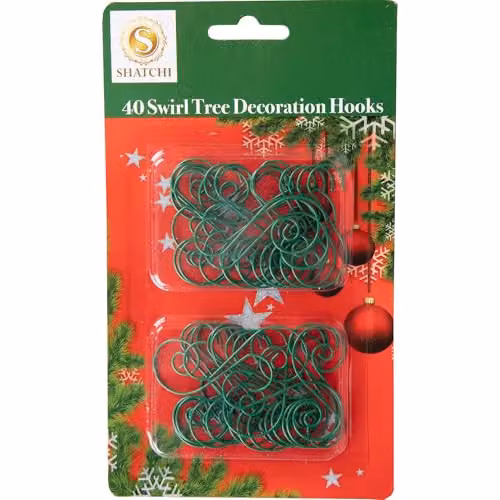 SHATCHI 40-Piece Green Metal Swirl S Hooks for Christmas Tree Baubles and String Lights – 4