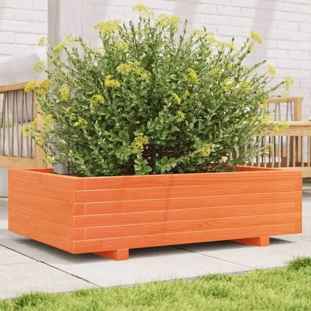 Berkfield Home Solid Wood Pine Garden Planter Tub, Brown, W: 90 cm, D: 60 cm, H: 26.5 cm – 1