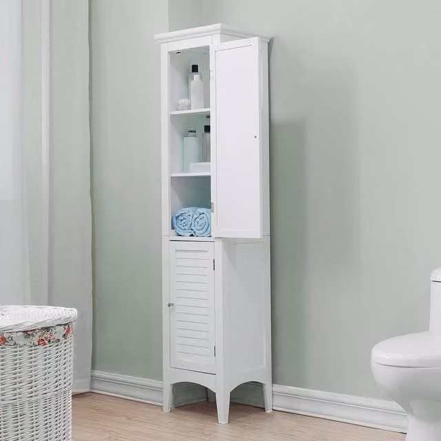Teamson Home Glancy Collection White Wooden Freestanding Tall Bathroom Storage Cabinet with Roll Shutter Doors and Internal Shelves, W/D/H: 33.0 x 19.46 x 160.0 cm – 1