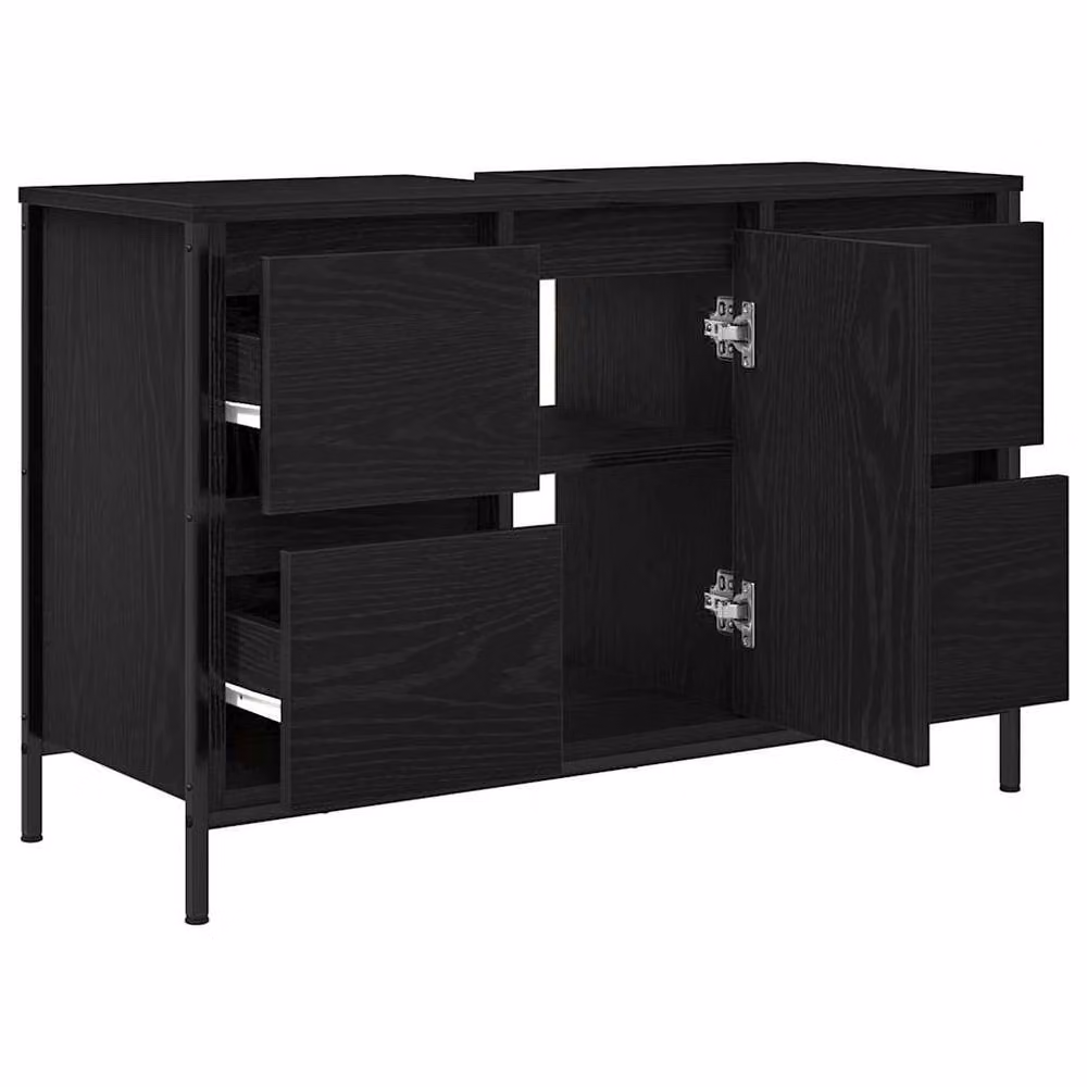 Berkfield Home Black Oak Basin Cabinet with Drawers W: 90 cm, D: 34.5 cm, H: 60 cm – 5