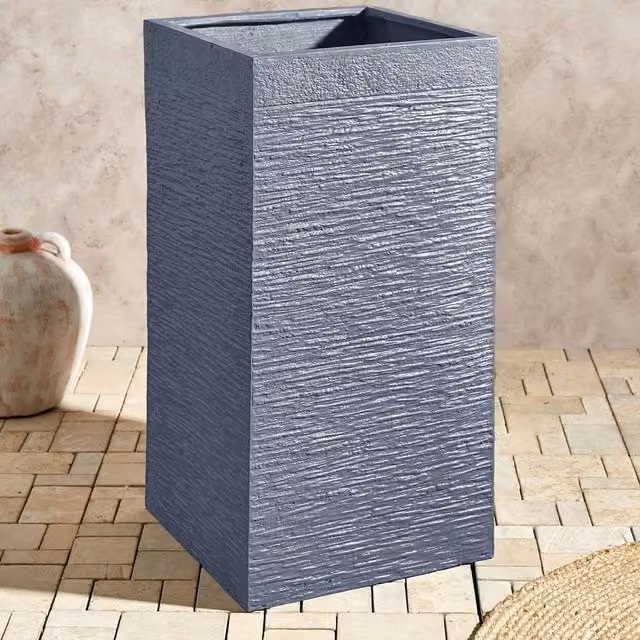 Wyld and Coco Grey Fibre Clay Tall Square Planter for Indoor or Outdoor Use, H 77 x W 40 x D 40 cm