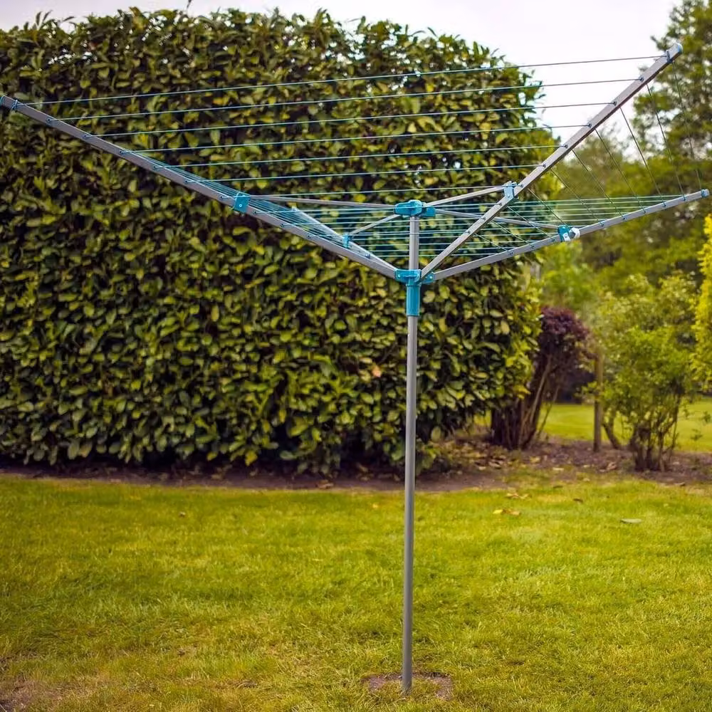 FLAVORA 4 Arm Rotary Outdoor Clothes Airer in Metallic Silver – 3