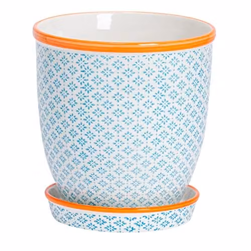 Nicola Spring Blue Ceramic Patterned Plant Pot with Saucer, Diameter: 20.5 cm – 1