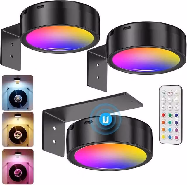 KORVIXA 3-Piece Rechargeable RGB Picture Light Set in Black with Remote Control
