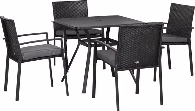 OUTSUNNY 5 Piece 4 Seater Rattan Garden Furniture Set with Cushions in Black – 1