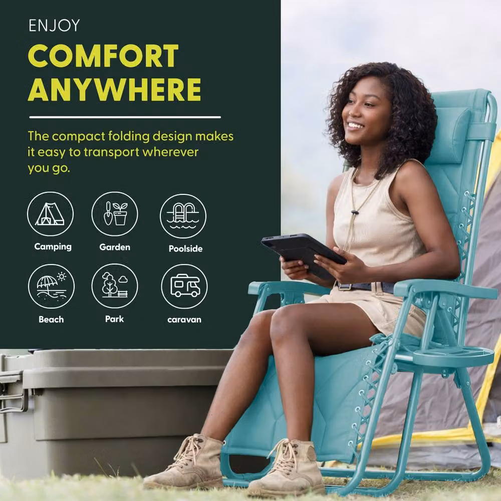 Keplin Set of 2 XXL Premium Heavy Duty Quilted Zero Gravity Chairs in Mint Green and Turquoise – 4