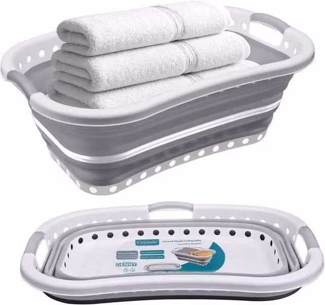 EONLION Collapsible Laundry Basket with Handles, Grey, W/D/H: 37.0 x 25.5 x 66.0 cm