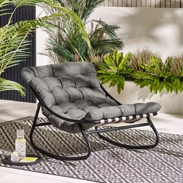 FurnitureboxUK Hydra Outdoor Garden Rocking Chair with Cushion and Cover in Grey
