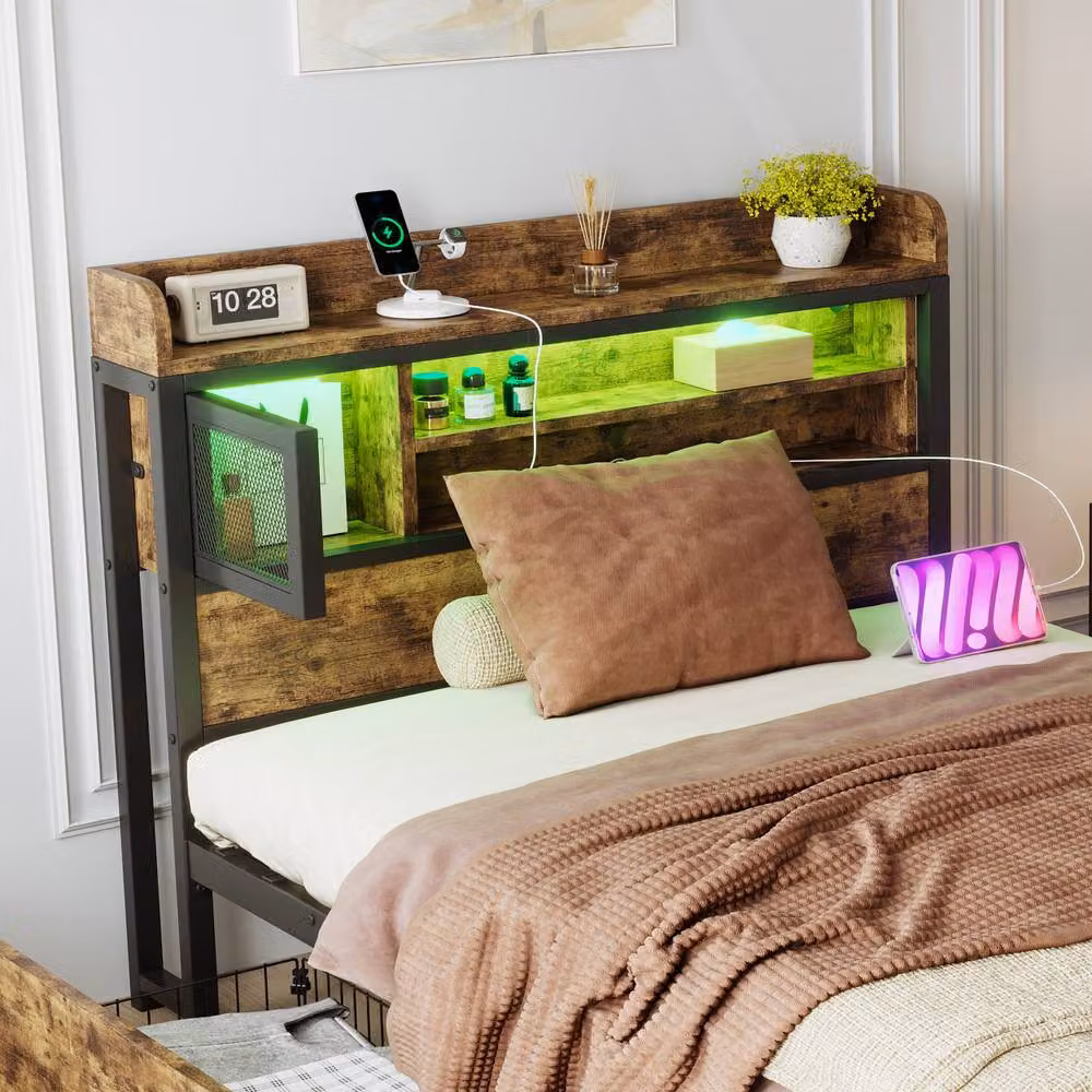 BTM Black Metal Bed with LED Under-Bed Lighting, 2 Drawers and USB Charging Ports, W/D/H: 140 x 200 x 83.5 cm – 7
