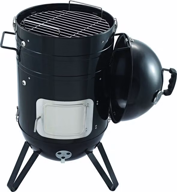 Callow Vertical Tabletop Charcoal Smoker BBQ Grill with Thermometer and Stainless Steel Hanging Rack, Black
