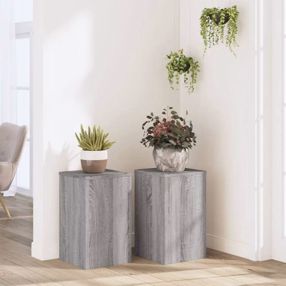 Berkfield Home Set of 2 Modern Grey Sonoma Plant Stands, W/D/H: 30 x 30 x 50 cm – 2